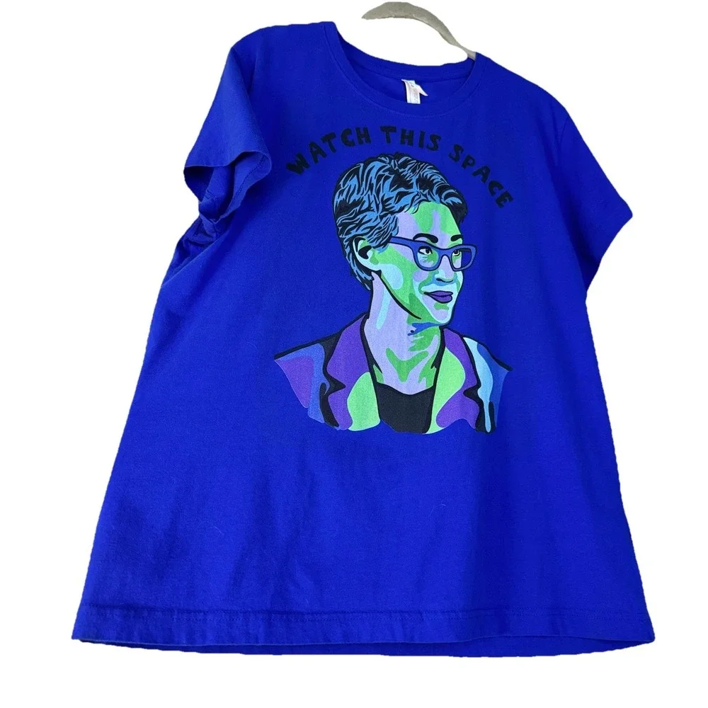 Rachel Maddow Watch This Space Royal Blue T-Shirt Short Sleeve Tee Artsy XL News - Picture 3 of 6